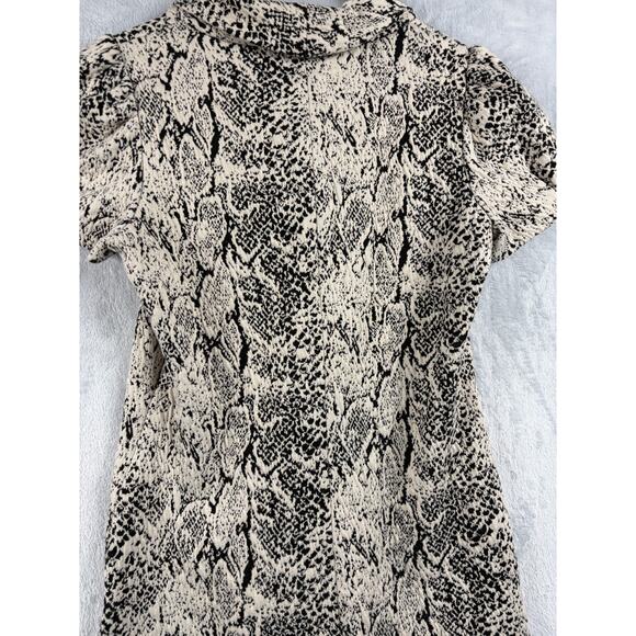 Calvin Klein Snake Print Shift Dress – Puff Sleeve Stretch – Tan/Black – Size 8P - Picture 8 of 8